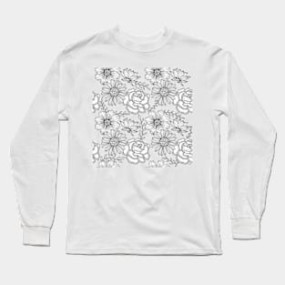 Flowers Line Art - Bright Pink Long Sleeve T-Shirt